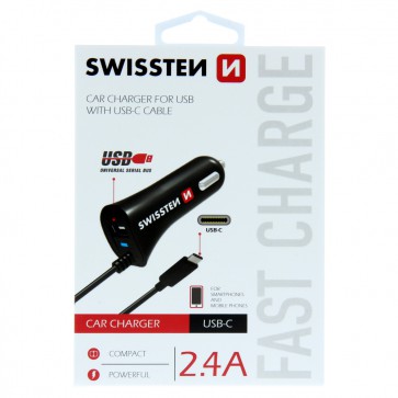 SWISSTEN CAR CHARGER USB-C AND USB 2,4A POWER