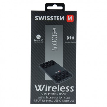 SWISSTEN POWERBANK WIRELESS WITH SUCTION CUPS - 5.000 mAh - ZWART