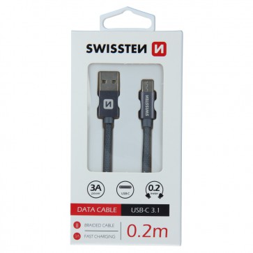 DATA CABLE SWISSTEN TEXTILE USB / USB-C 0.2 M GREY