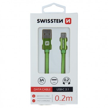 DATA CABLE SWISSTEN TEXTILE USB / USB-C 0.2 M GREEN