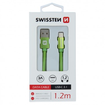 DATA CABLE SWISSTEN TEXTILE USB / USB-C 1.2 M GREEN