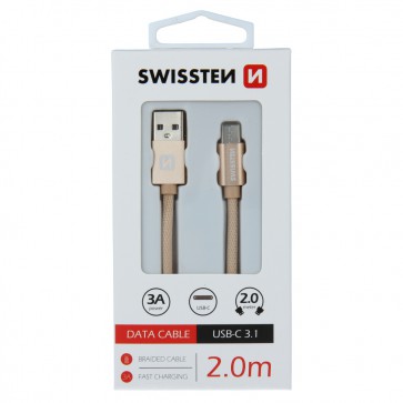 DATA CABLE SWISSTEN TEXTILE USB / USB-C 2.0 M GOLD