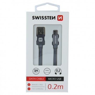 DATA CABLE SWISSTEN TEXTILE USB / MICRO USB 0.2 M GREY