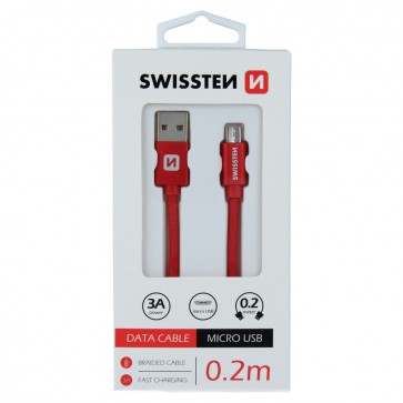 DATA CABLE SWISSTEN TEXTILE USB / MICRO USB 0.2 M RED