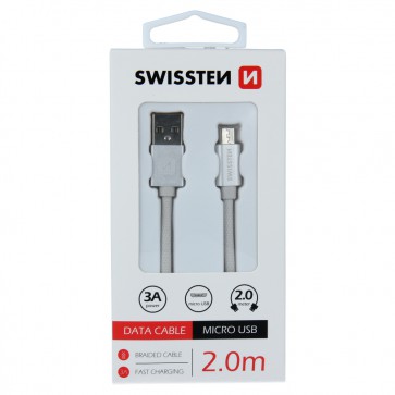 DATA CABLE SWISSTEN TEXTILE USB / MICRO USB 2.0 M SILVER