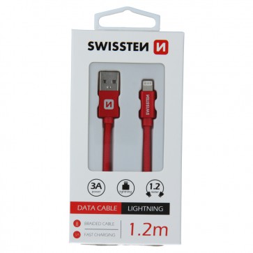 DATA CABLE SWISSTEN TEXTILE USB / LIGHTNING 1.2 M RED