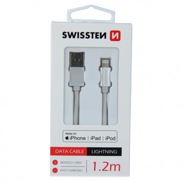 DATA CABLE SWISSTEN TEXTILE USB / LIGHTNING MFi 1.2 M SILVER