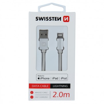 DATA CABLE SWISSTEN TEXTILE USB / LIGHTNING MFi 2.0 M SILVER