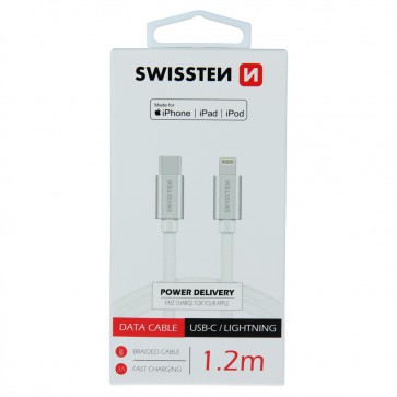 DATA CABLE SWISSTEN TEXTILE USB-C / LIGHTNING MFi 1.2 M SILVER