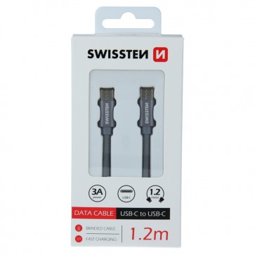 DATA CABLE SWISSTEN TEXTILE USB-C / USB-C 1.2 M GREY