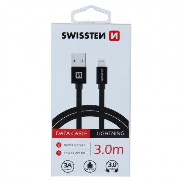 DATA CABLE SWISSTEN TEXTILE USB / LIGHTNING 3.0 M BLACK