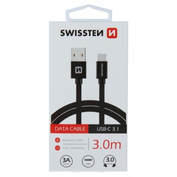 DATA CABLE SWISSTEN TEXTILE USB / USB-C 3.0 M BLACK