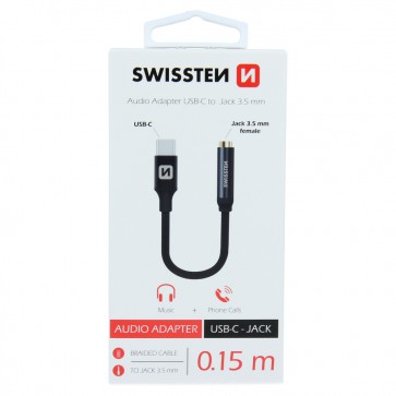 Swissten Textile Audio Adapter USB-C/Jack (female) 0.15M - Black