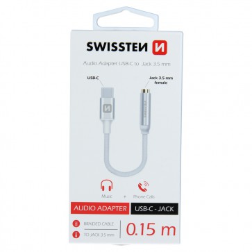 AUDIO ADAPTER SWISSTEN TEXTILE USB-C/JACK (female) 0.15 M SILVER