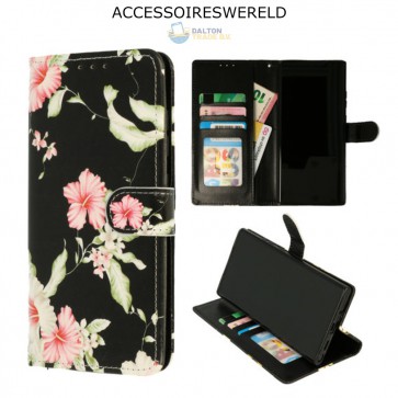 Bookcase Bloemen Zwart - Samsung Galaxy A31 - Portemonnee hoesje
