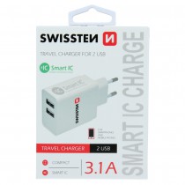 SWISSTEN TRAVEL CHARGER SMART IC WITH 2x USB 3,1A POWER WHITE
