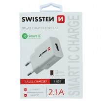 SWISSTEN TRAVEL CHARGER SMART IC WITH 1x USB 2,1A POWER WHITE