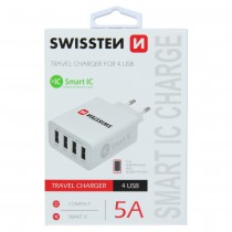 SWISSTEN TRAVEL CHARGER SMART IC WITH 4x USB 5A POWER WHITE
