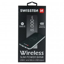 SWISSTEN WIRELESS SLIM POWER BANK 8000 mAh USB-C INPUT