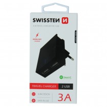 SWISSTEN TRAVEL CHARGER SMART IC WITH 2x USB 3A POWER BLACK