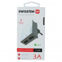 SWISSTEN TRAVEL CHARGER SMART IC WITH 2x USB 3A POWER WHITE