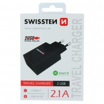 SWISSTEN TRAVEL CHARGER SMART IC WITH 2x USB 2,1A POWER BLACK