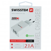 SWISSTEN TRAVEL CHARGER SMART IC WITH 2x USB 2,1A POWER WHITE