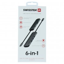 SWISSTEN USB-C HUB 6-IN-1 (USB-C PD, 3x USB 3.0, SD, MICRO SD) ALUMINIUM