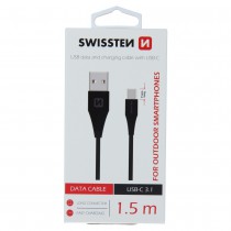 DATA CABLE SWISSTEN USB / USB-C 3.1 BLACK 1.5M (9mm)