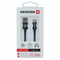 DATA CABLE SWISSTEN TEXTILE USB / USB-C 0.2 M BLACK