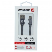 DATA CABLE SWISSTEN TEXTILE USB / USB-C 0.2 M GREY