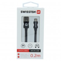 DATA CABLE SWISSTEN TEXTILE USB / MICRO USB 0.2 M BLACK