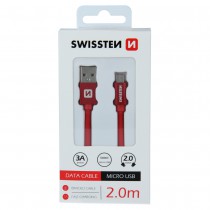 DATA CABLE SWISSTEN TEXTILE USB / MICRO USB 2.0 M RED