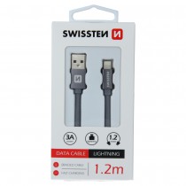 DATA CABLE SWISSTEN TEXTILE USB / LIGHTNING 1.2 M GREY