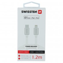 DATA CABLE SWISSTEN TEXTILE USB-C / LIGHTNING MFi 1.2 M SILVER