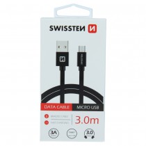 DATA CABLE SWISSTEN TEXTILE USB / MICRO USB 3.0 M BLACK