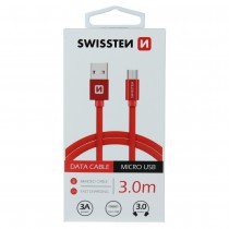 DATA CABLE SWISSTEN TEXTILE USB / MICRO USB 3.0 M RED