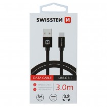 DATA CABLE SWISSTEN TEXTILE USB / USB-C 3.0 M BLACK