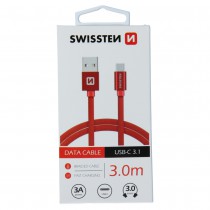 DATA CABLE SWISSTEN TEXTILE USB / USB-C 3.0 M RED