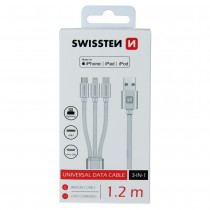 DATA CABLE SWISSTEN TEXTILE 3in1 MFi 1,2 M SILVER