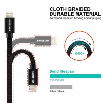Swissten Textile Data Cable USB-C / Lightning MFi 1.2M - Black