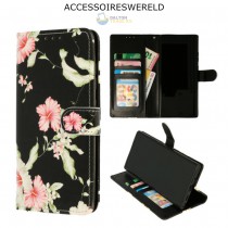 Bookcase Bloemen Zwart - Apple iPhone 7 / Apple iPhone 8 / Apple iPhone SE 2020 - Portemonnee hoesje
