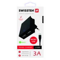 SWISSTEN TRAVEL CHARGER SMART IC WITH 2x USB 3A POWER + DATA CABLE USB / MICRO USB 1,2 M BLACK